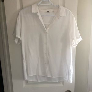 Uniqlo button up white blouse